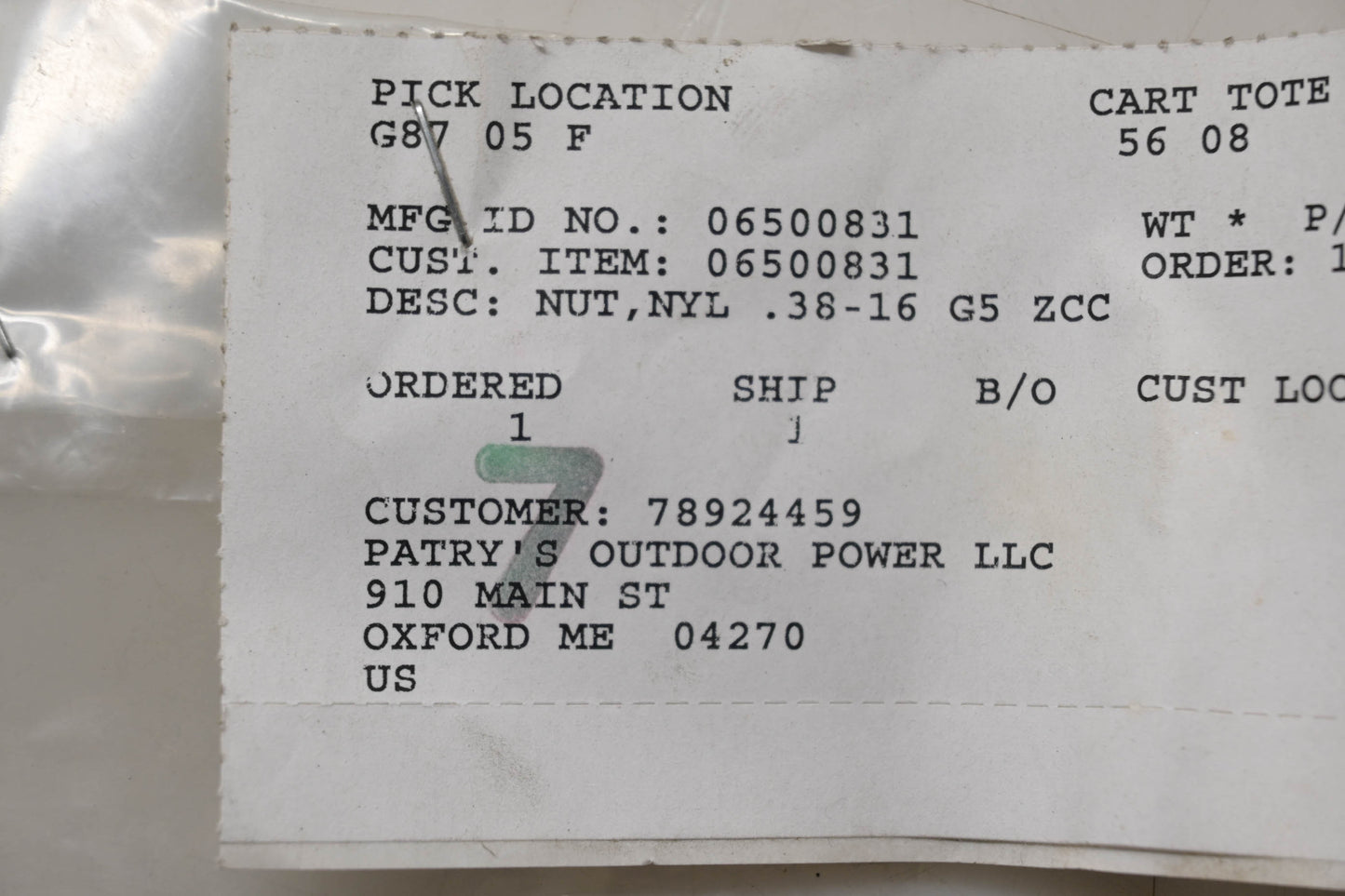 Ariens 06500831 Nylock Nut NOS