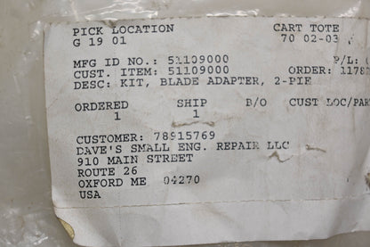 Ariens 51109000 Blade Adapter Kit NOS