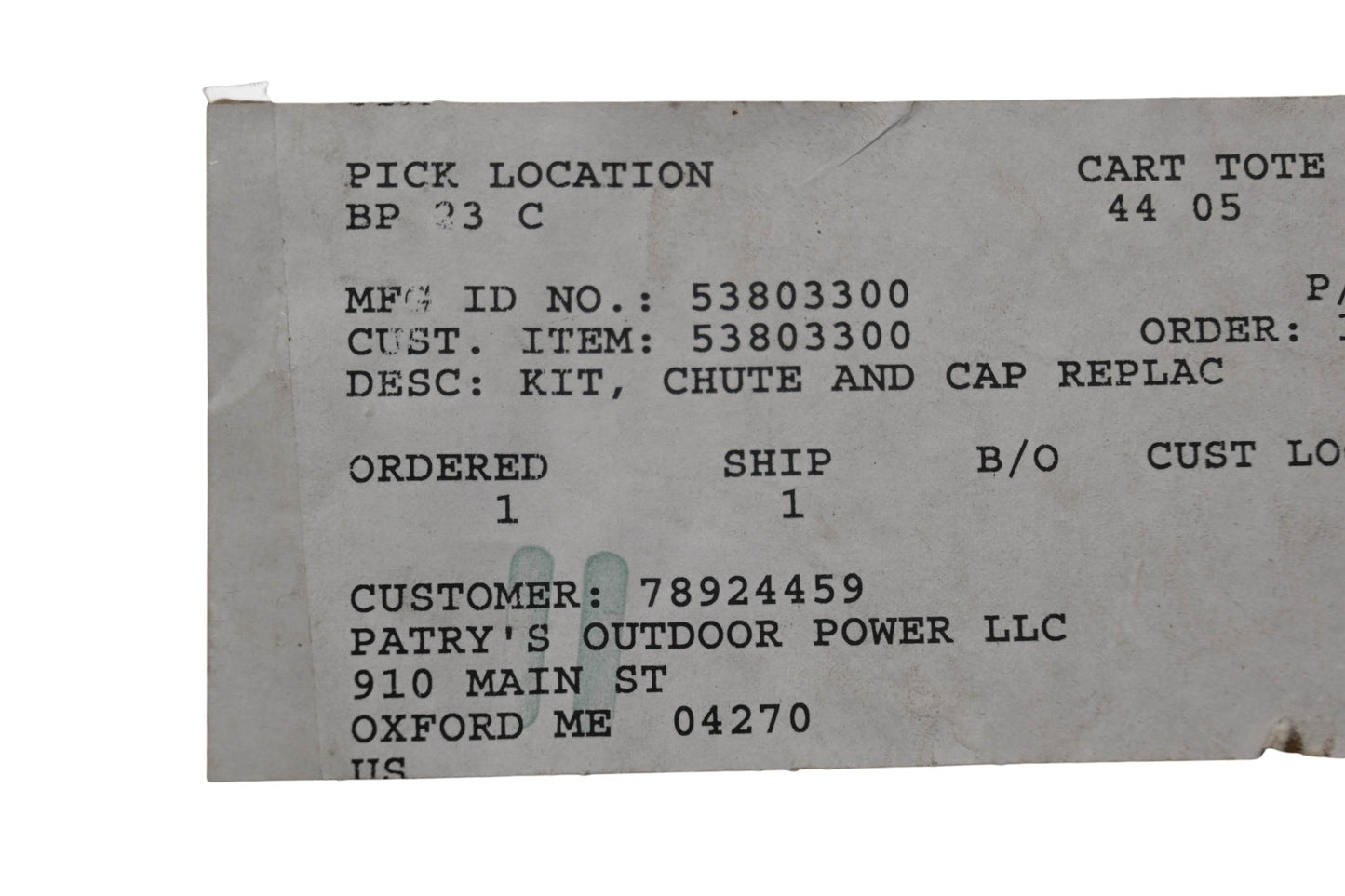 Ariens 53803300 Chute & Cap Replacement Kit NOS