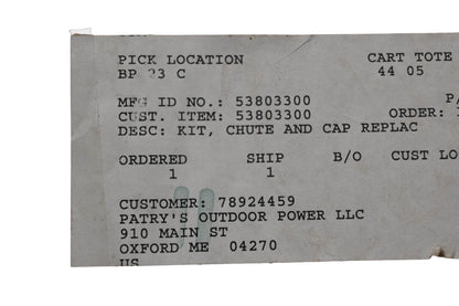 Ariens 53803300 Chute & Cap Replacement Kit NOS