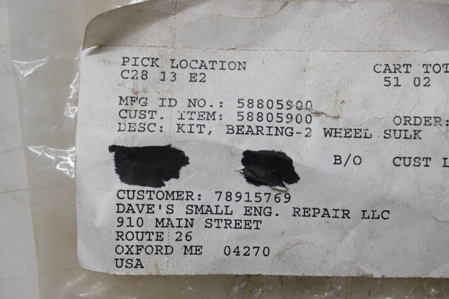 Ariens 58805900 Bearing Kit NOS