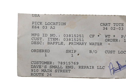 Ariens 03815251 Water Baffle NOS