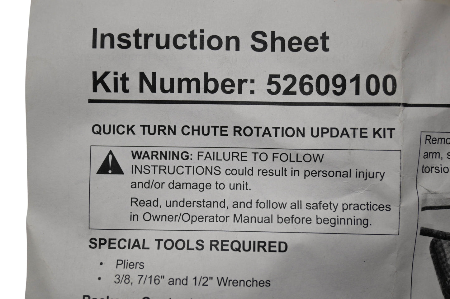 Ariens 52609100 Quick Turn Chute Rotation Update Kit NOS
