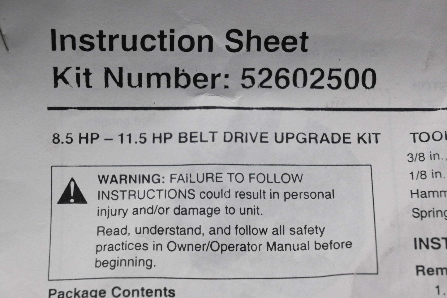 Ariens 52602500 Belt Upgrade Kit NOS