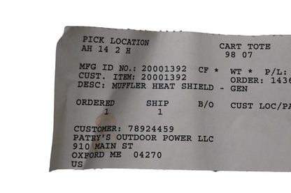 Ariens 20001392 Muffler Heat Shield NOS