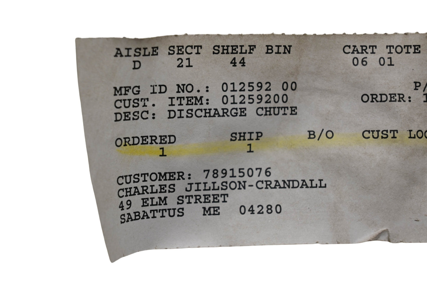 Ariens 01259200 Discharge Chute NOS