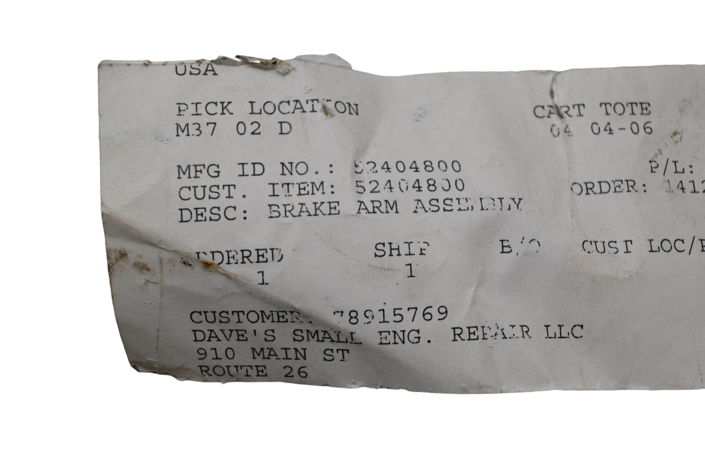 Ariens 52404800 Brake Arm Assembly NOS