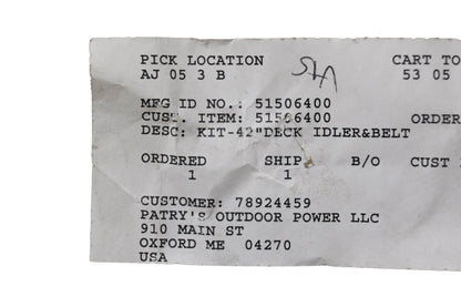 Ariens 51506400 Deck Idler & Belt Kit NOS