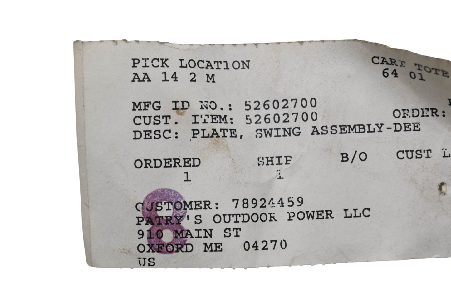 Ariens 52602700 Swing Plate Assembly NOS
