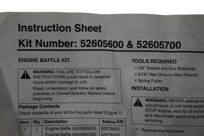 Ariens 52605700 Engine Baffle Kit NOS