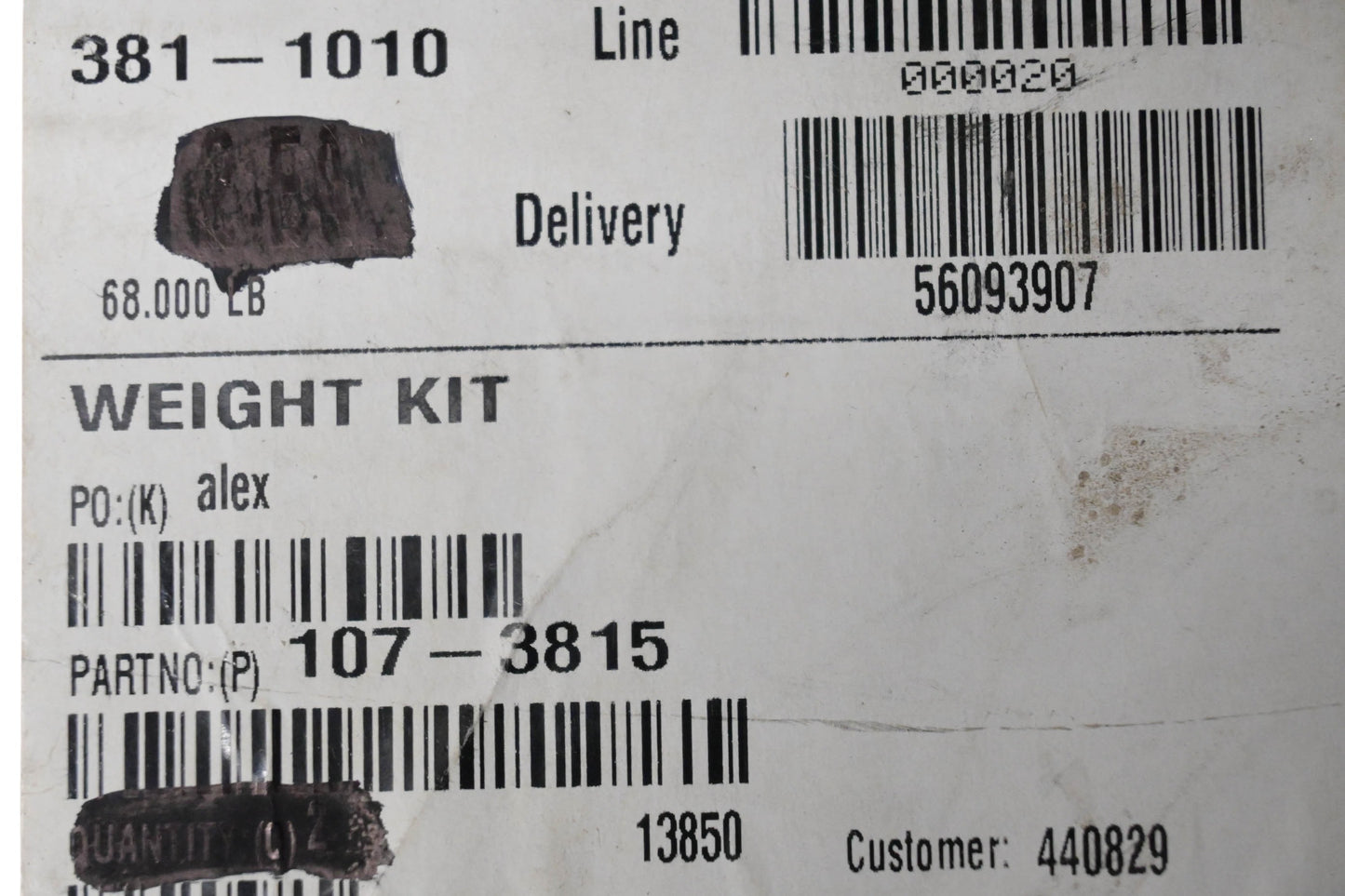 Toro 107-3815 Weight Kit NOS