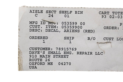 Ariens 05359900 Ariens Decal NOS