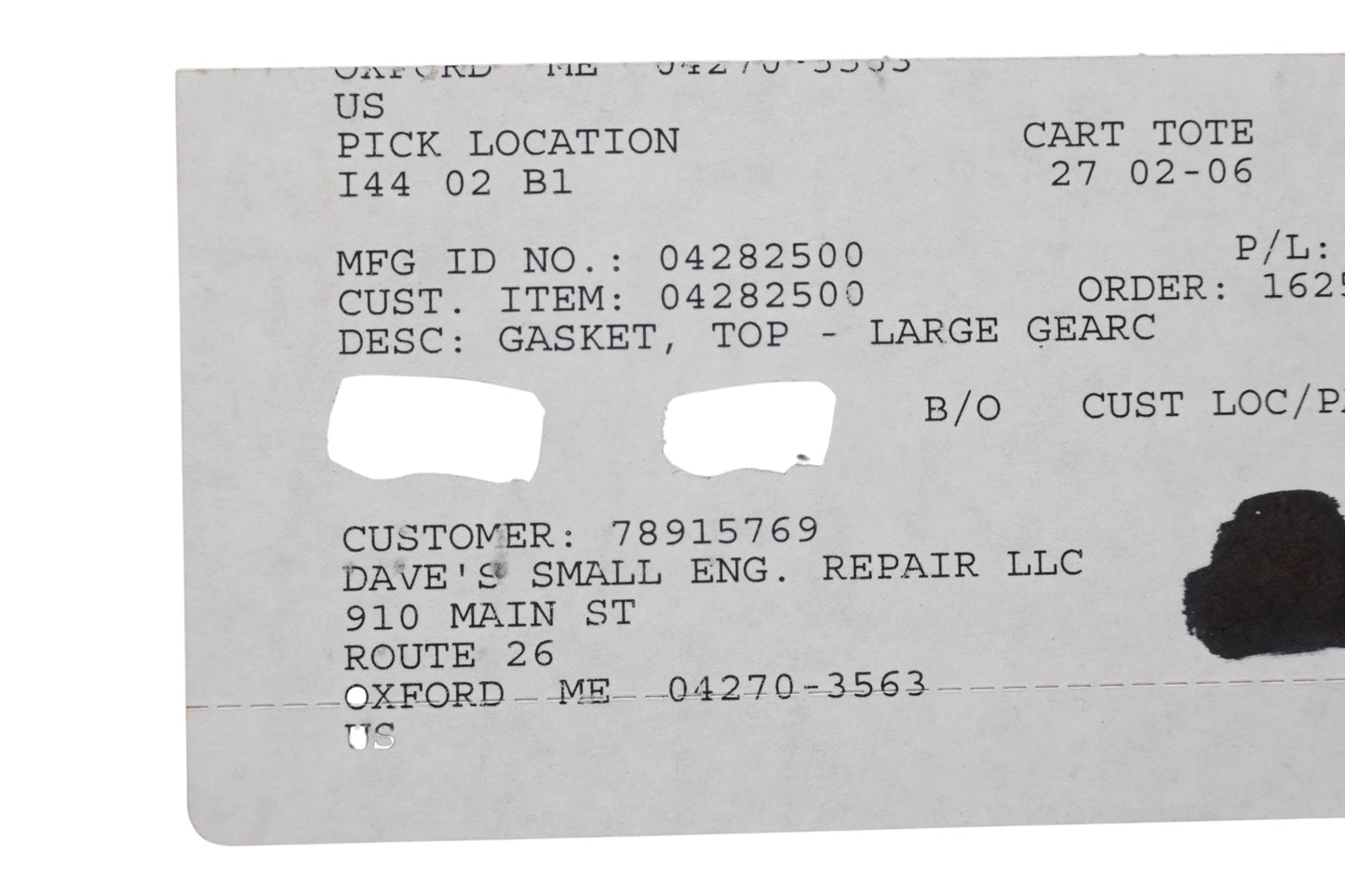 Ariens 04282500 Top Large Gearcase Gasket NOS