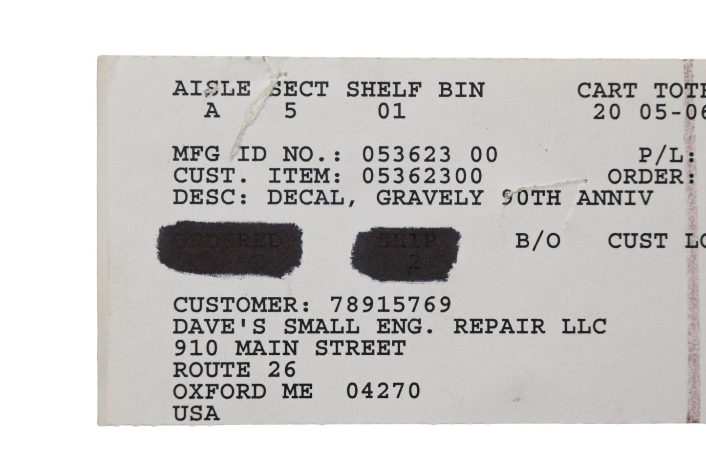 Ariens 05362300 Gravely 90th Anniversary Decal NOS