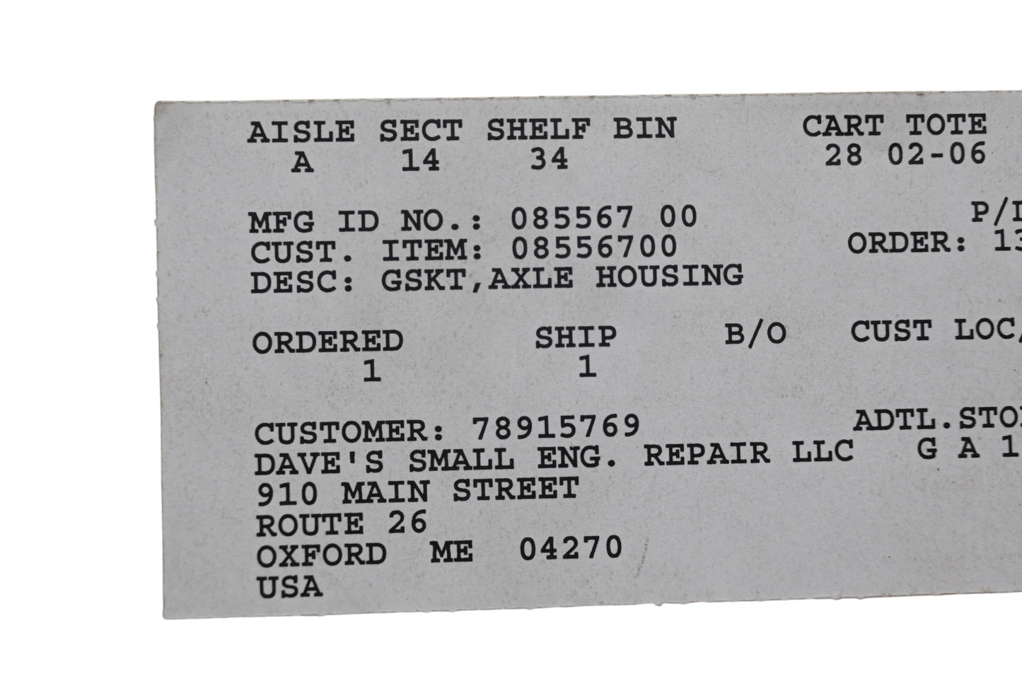 Ariens 08556700 Axle Housing Gasket NOS