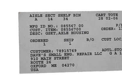 Ariens 08556700 Axle Housing Gasket NOS