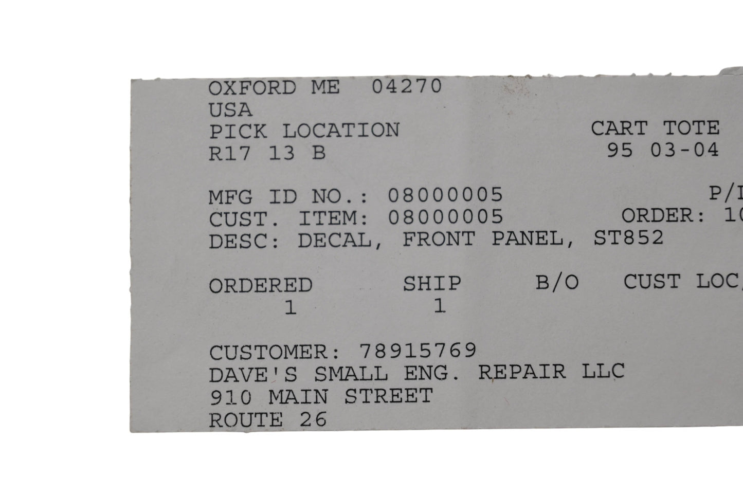 Ariens 08000005 Front Panel Decal NOS