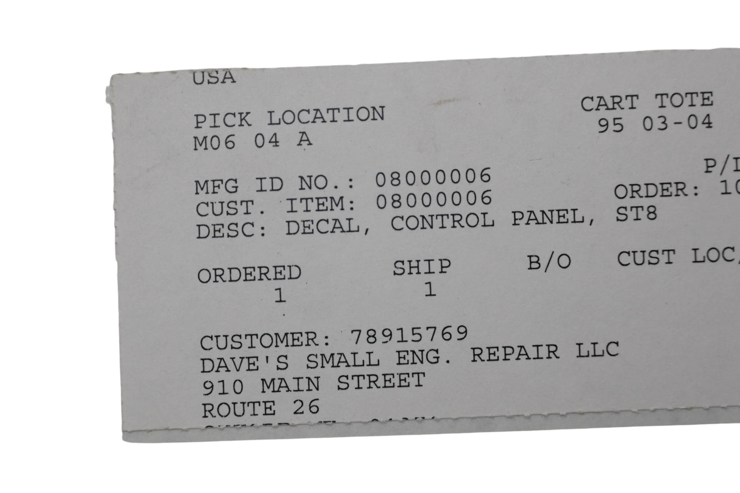 Ariens 08000006 Control Panel Decal NOS
