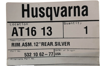 New OEM Husqvarna 532106277, 532 10 62-77 Rear Silver Rim NOS