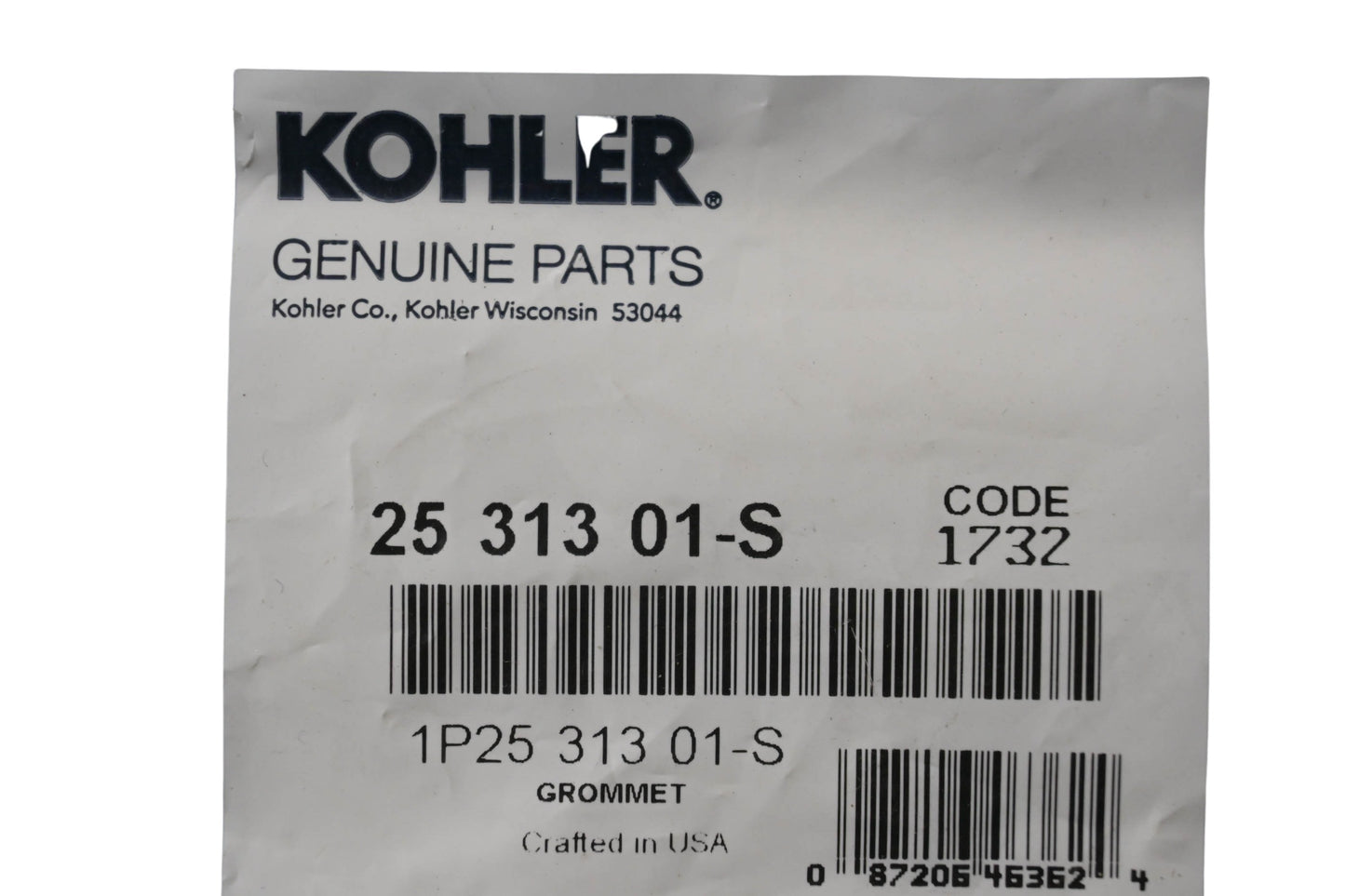 Kohler 25 313 01-S Grommet NOS