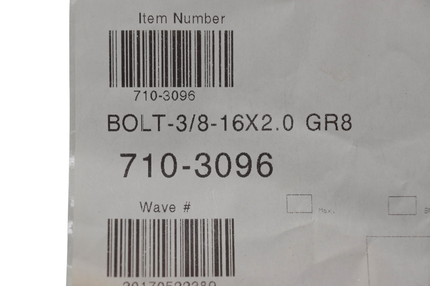 MTD 710-3096 Bolt 3/8-16x2.0 NOS