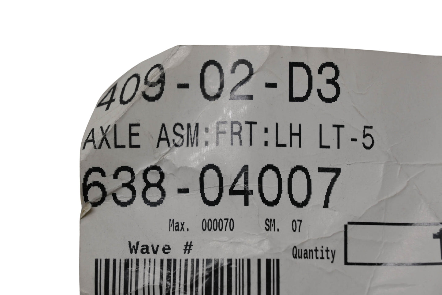 MTD 638-04007, 938-04007A-0637 Front Axle Assembly NOS