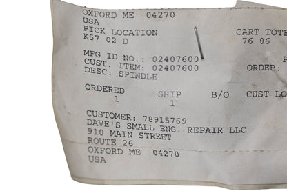 Ariens 02407600 Spindle NOS