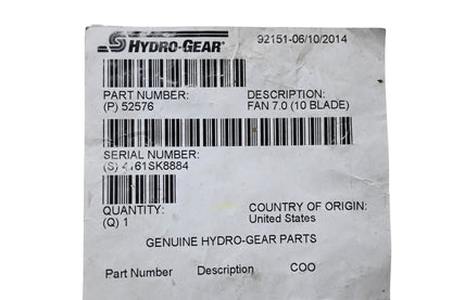 Hydro-Gear 52576, 416SK8884 10-Gear Transmission Fan NOS
