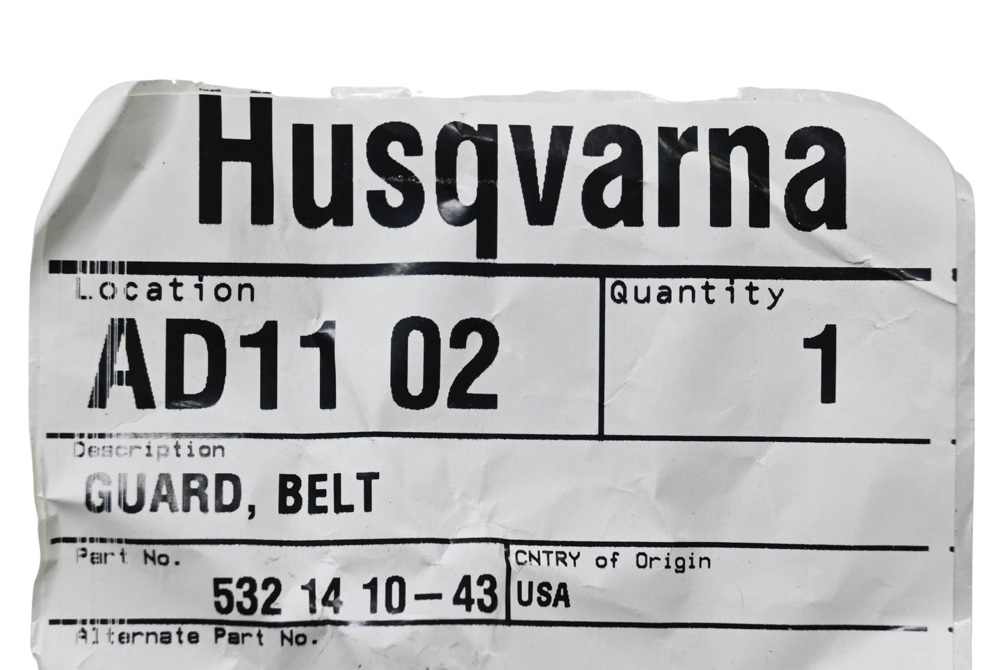 New OEM Husqvarna 532141043, 532 14 10-43 Belt Guard NOS