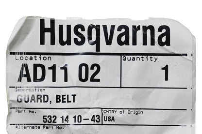 New OEM Husqvarna 532141043, 532 14 10-43 Belt Guard NOS