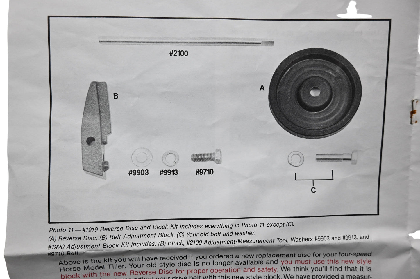 Troy-Bilt 1920 Adjustment Block Kit NOS