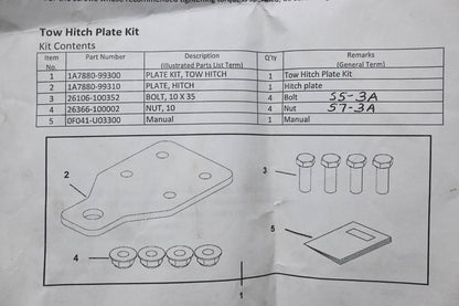 Yanmar 1A7880-99300 Tow Hitch Plate Kit for SC2400/2500 NOS