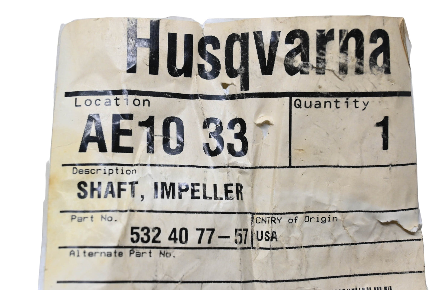 New OEM Husqvarna 532 40 77-57, 532407757 Impeller Shaft NOS