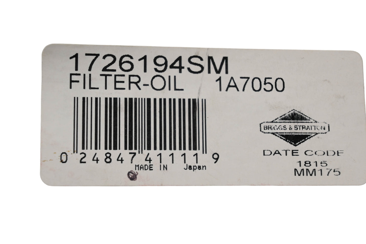 New OEM Briggs & Stratton 1726194SM Oil Filter NOS