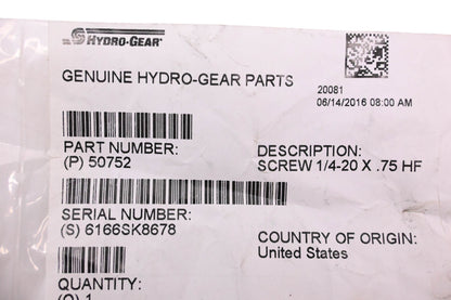 Hydro-Gear 50752 Hex Screw NOS