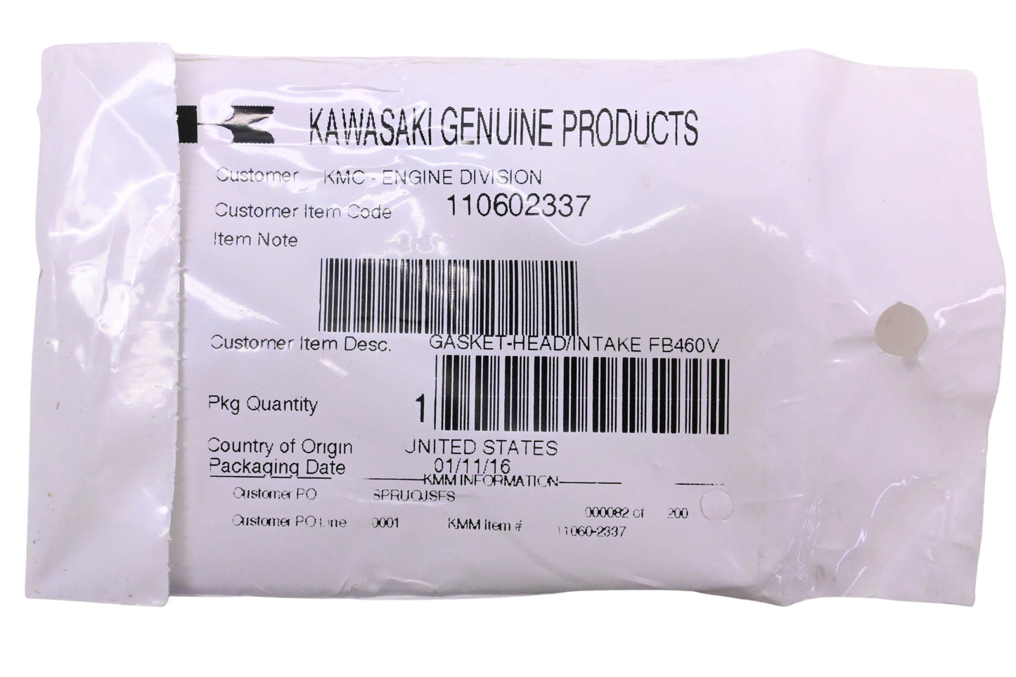New OEM Kawasaki 110602337 Intake Pipe Gasket NOS