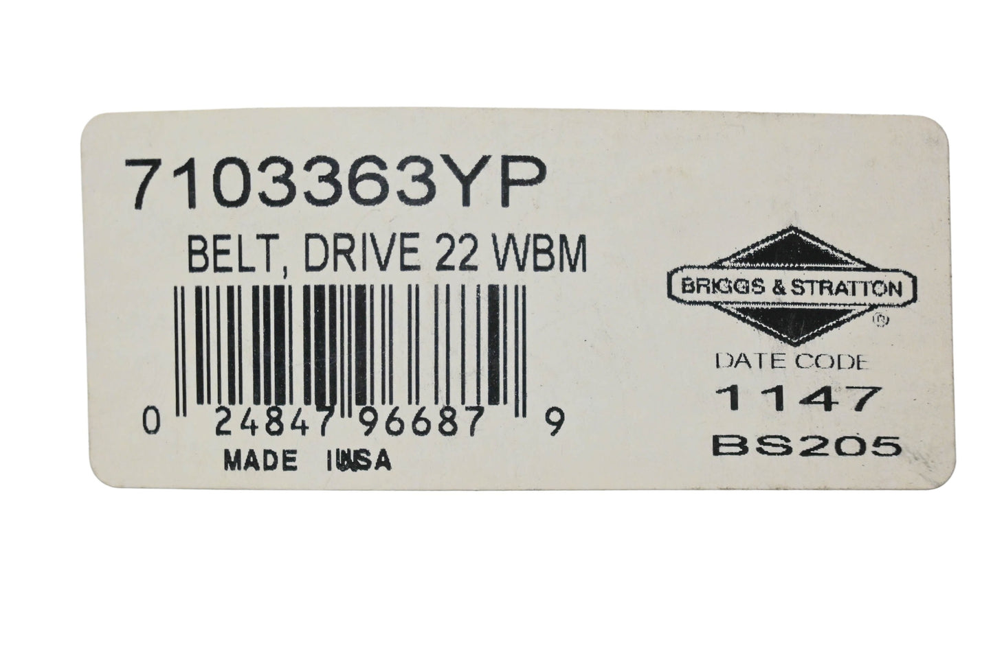 New OEM Briggs & Stratton 7103363YP Drive Belt 22WBM NOS