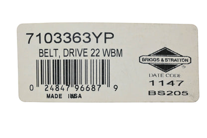 New OEM Briggs & Stratton 7103363YP Drive Belt 22WBM NOS