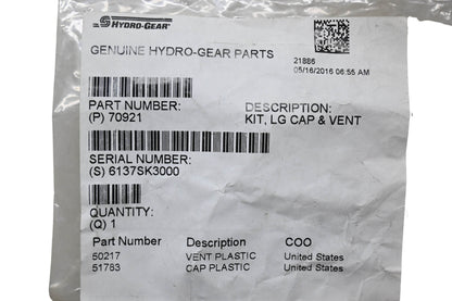 Hydro-Gear 70921 Breather Cap & Vent Kit NOS
