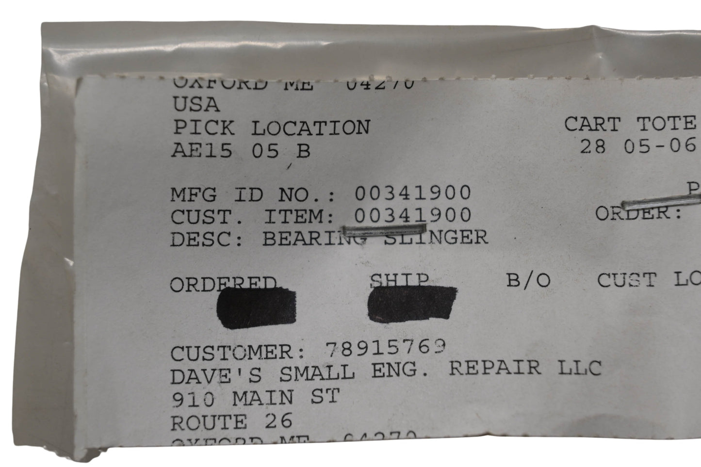 Ariens 00341900 Bearing Slinger NOS