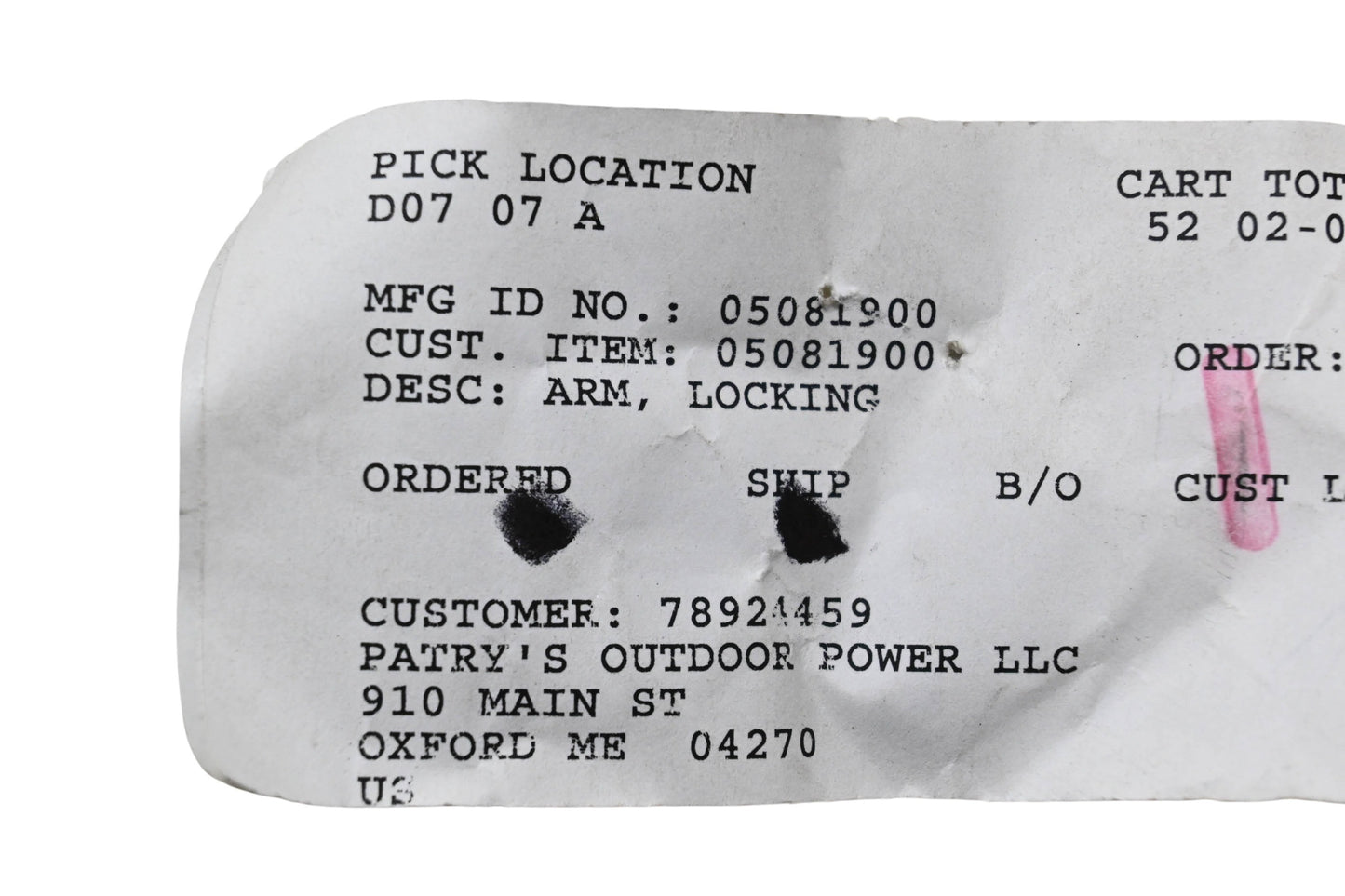 Ariens 05081900 Locking Arm NOS
