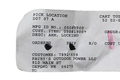 Ariens 05081900 Locking Arm NOS