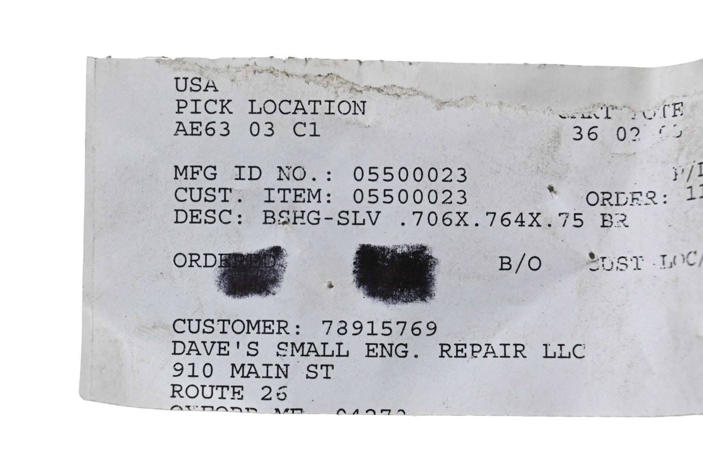 Ariens 05500023 Sleeve Bushing .706x.764x.75 NOS