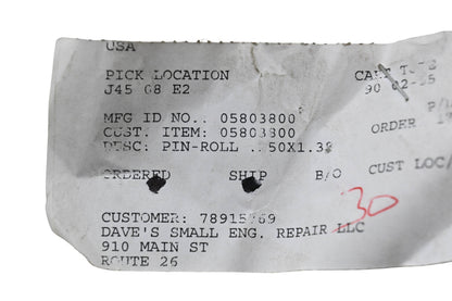 Ariens 05803800 Roll Pin NOS