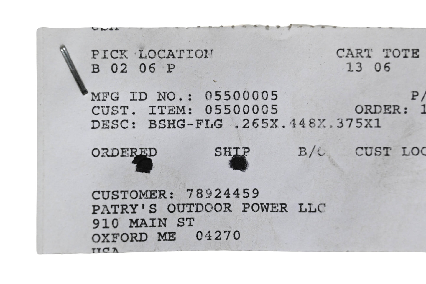 Ariens 5500005 Flange Bushing .265x.448x.375x1 NOS