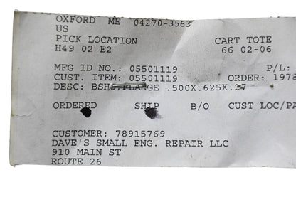 Ariens 05501119 Flange Bushing .500x.625x.27 NOS