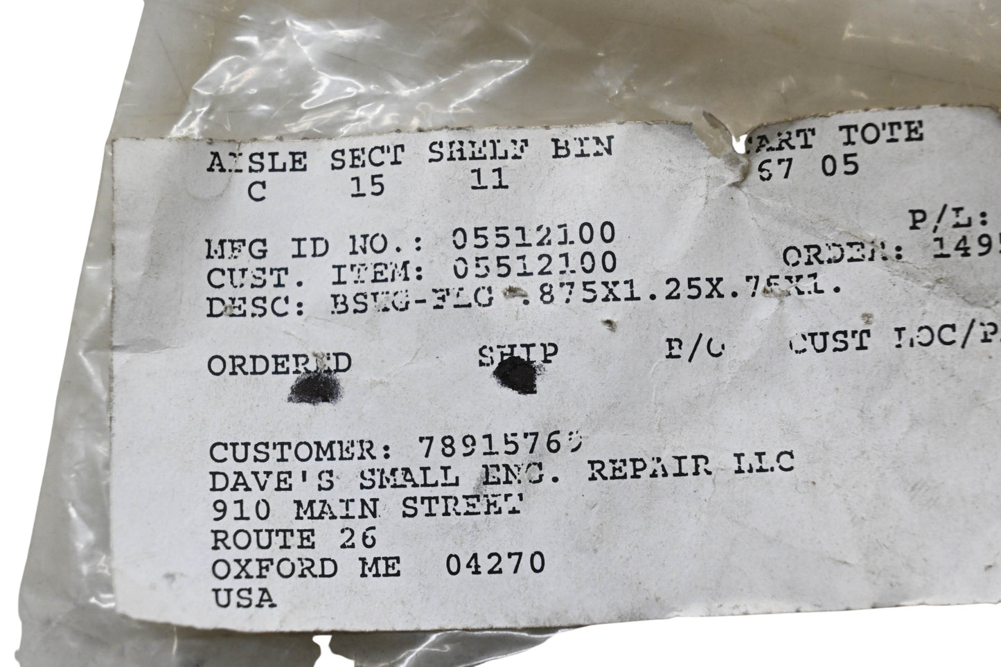 Ariens 05512100 Flange Bushing .875x1.25x.76x1 NOS