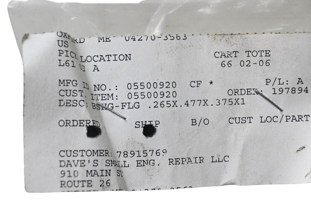 Ariens 05500920 Flange Bushing .265x.477x.375x1.00 NOS