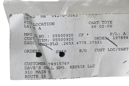 Ariens 05500920 Flange Bushing .265x.477x.375x1.00 NOS