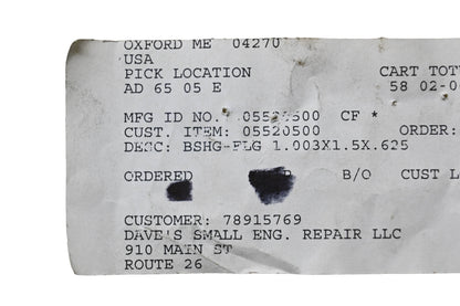 Ariens 05520500 Flange Bushing 1.003x1.5x.625x NOS